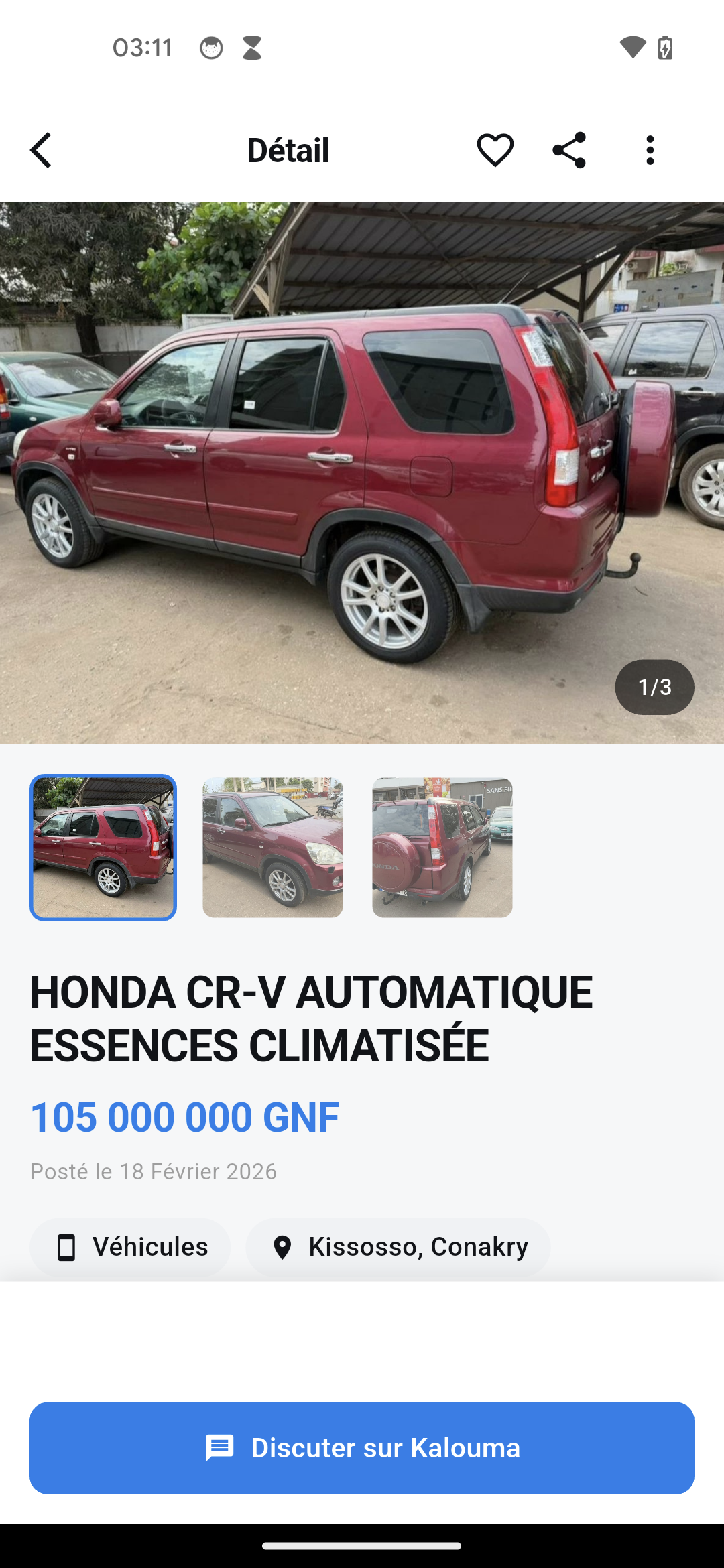 Detail d'une annonce avec prix, photos et localisation